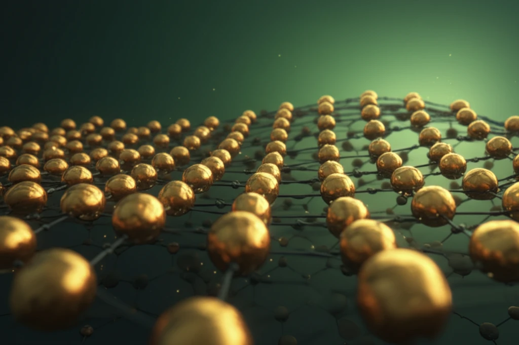 Surreal illustration of gold nanoparticles on graphene.