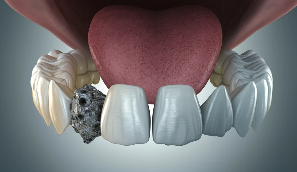 Illustration of healthy teeth transitioning to decayed teeth on the sides, symbolizing hidden gum disease.