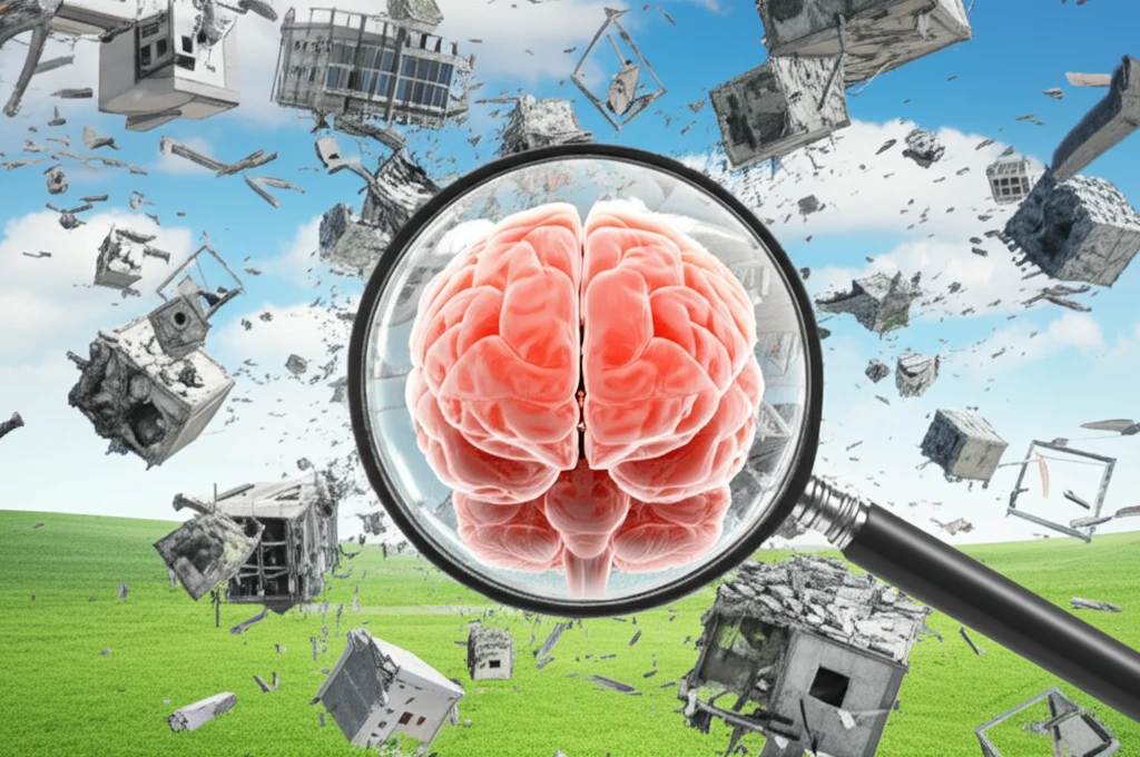 Brain focusing on pain perception, surreal landscape