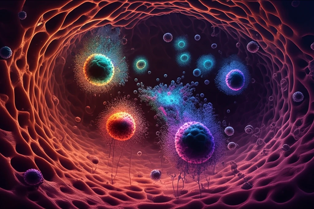 Microscopic view of lung alveoli with highlighted vapor particles