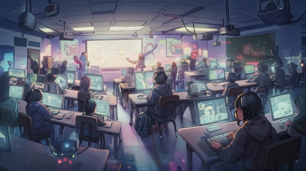 A classroom transformed into a colorful game world.