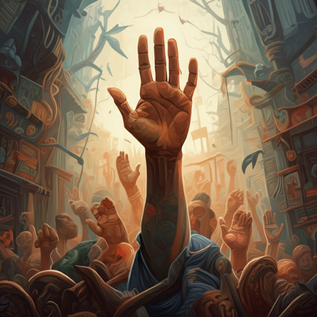 Diverse hands reaching up, breaking through barriers of inequality.