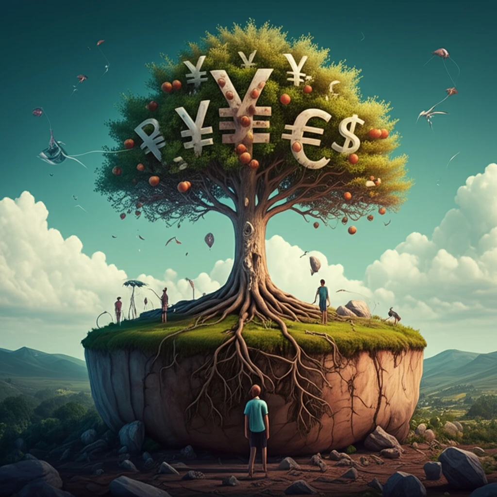 Tree of social enterprise with roots representing impact and fruit as profit, symbolizing sustainable business.