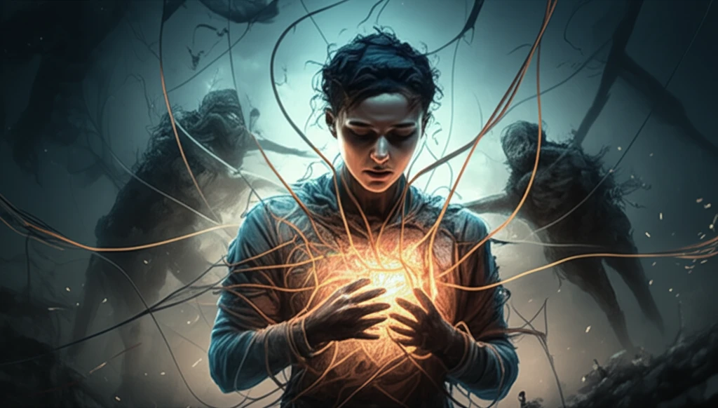Surreal illustration of non-cardiac chest pain and anxiety