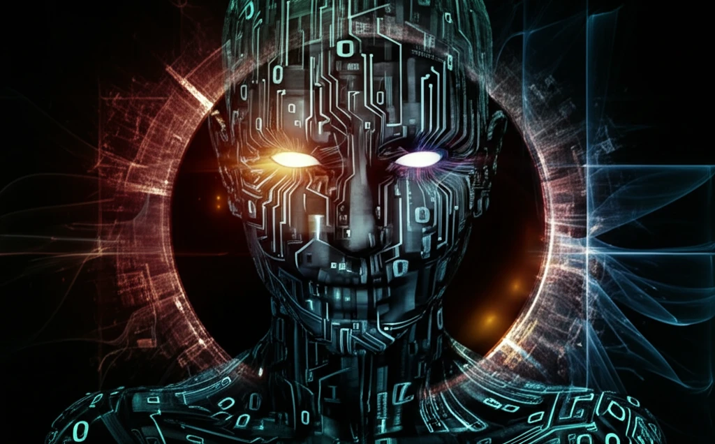 Digital illustration of a face composed of binary code, representing emotion detection through AI.