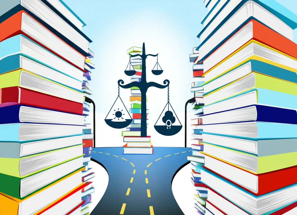 Intersection of books, climate icons, and ethical scales.