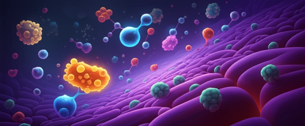Fluorescent molecules moving within a cell membrane.