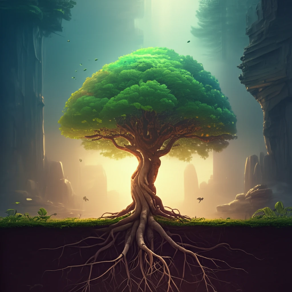 A vibrant tree growing in a barren landscape, symbolizing nutrition's role in cancer treatment.