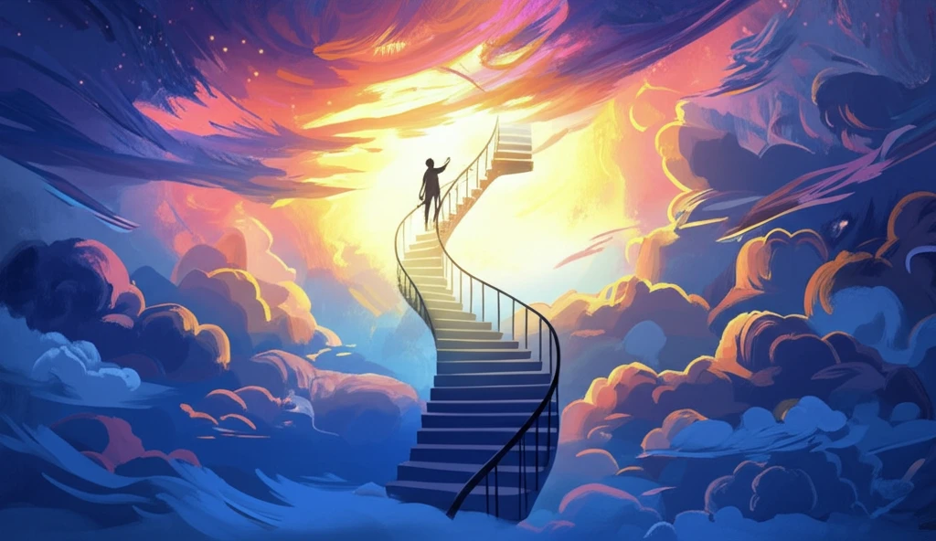 Staircase to Limitless Potential: A Surreal Illustration of Personal Growth