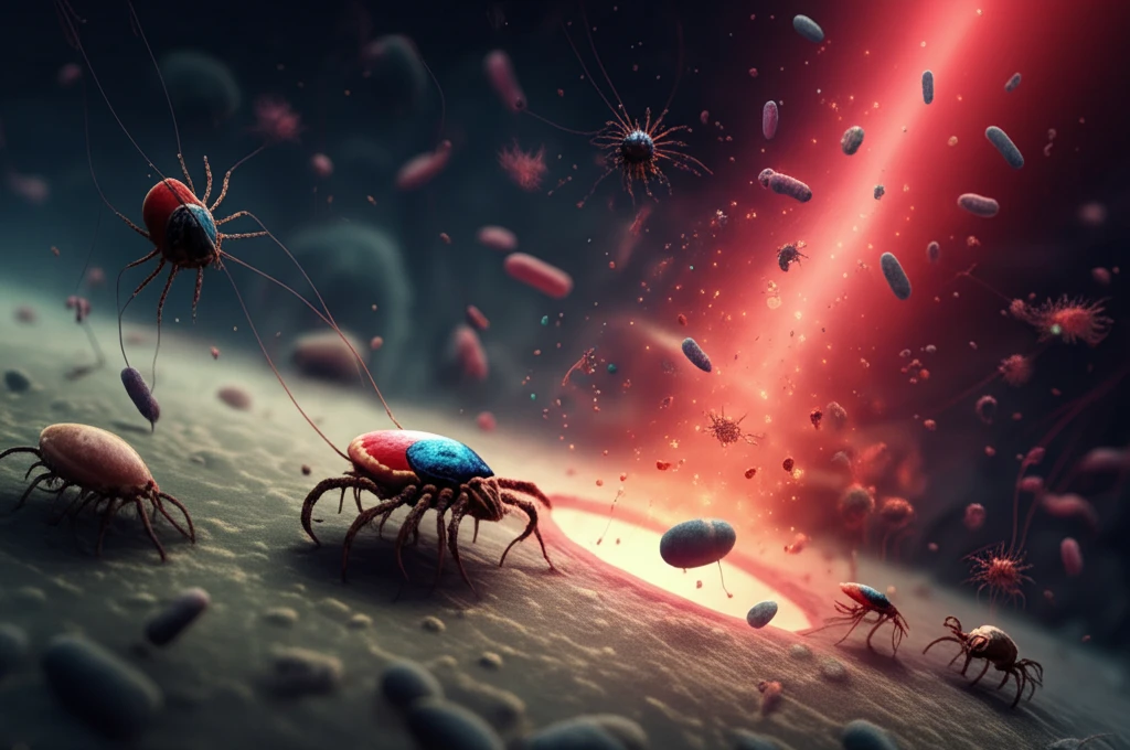 Red light eradicating ticks and bacteria with photodynamic therapy.