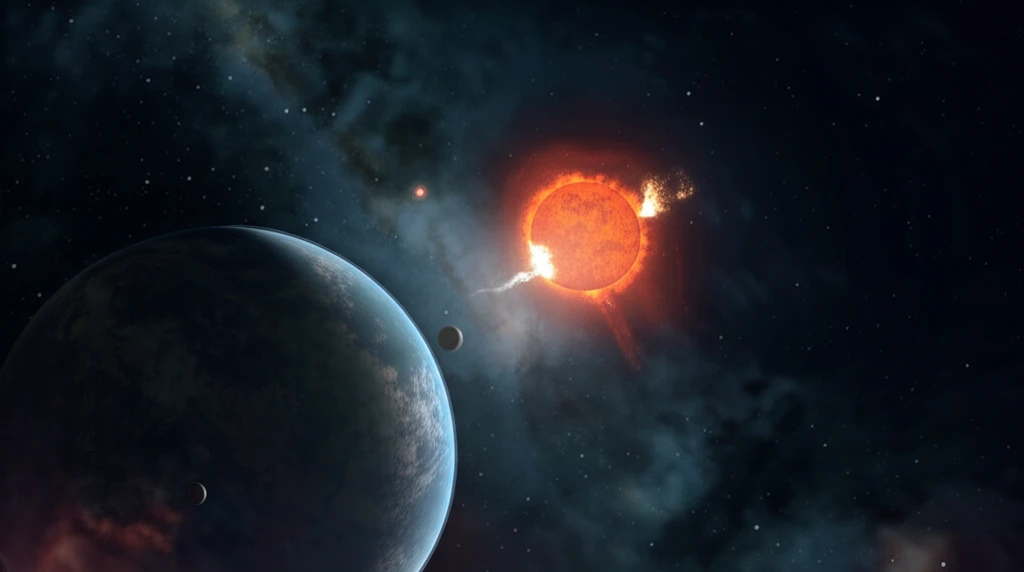 Binary star system with transiting exoplanet