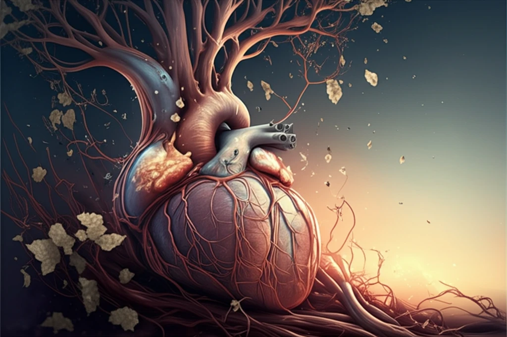Artery transforming into a tree branch, symbolizing arterial stiffness and its connection to heart health.