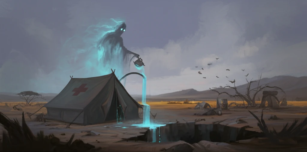 Surreal illustration depicting corruption during the Ebola crisis.