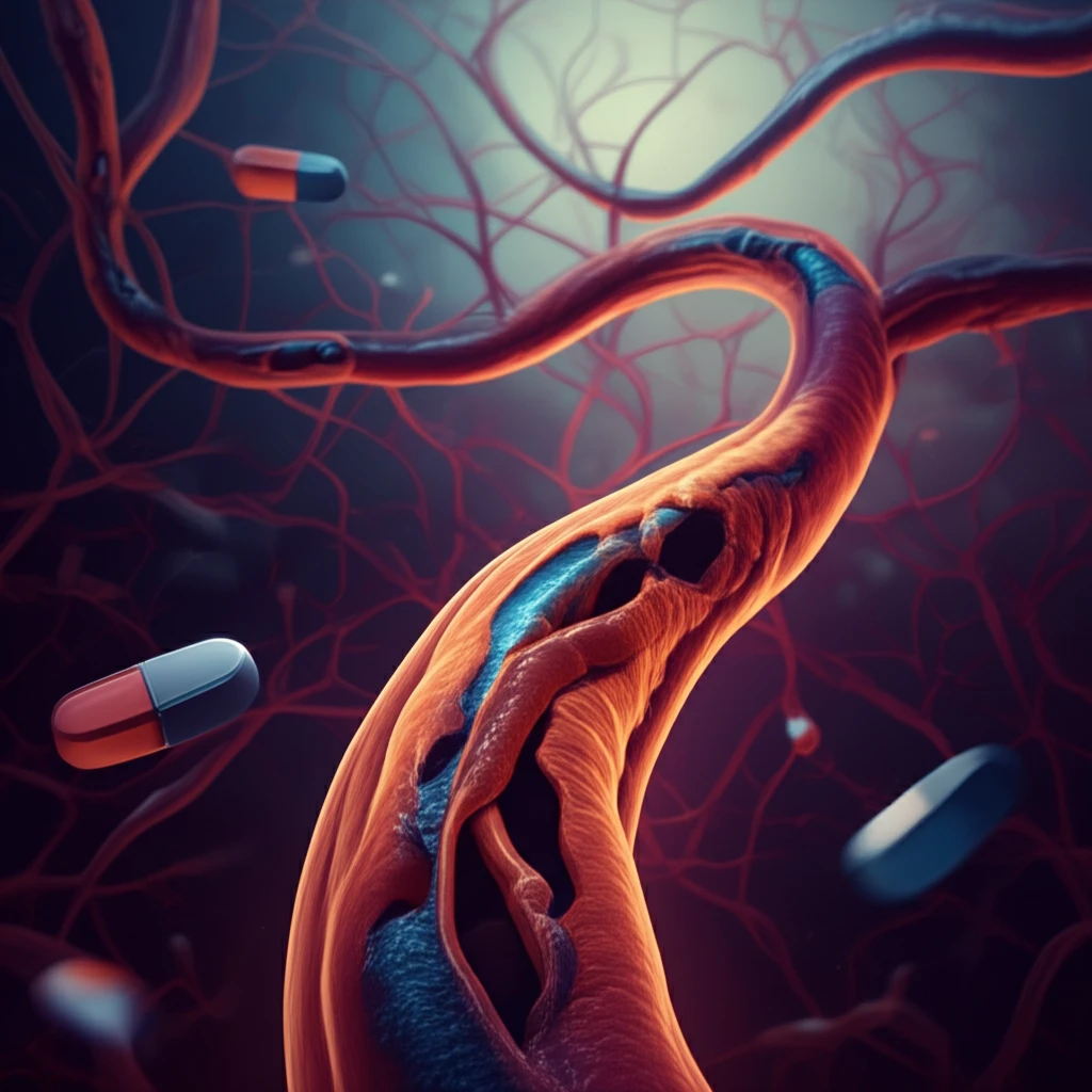 Illustration of healthy arteries replacing stiff ones, symbolizing the rejuvenation of arterial health with medication.