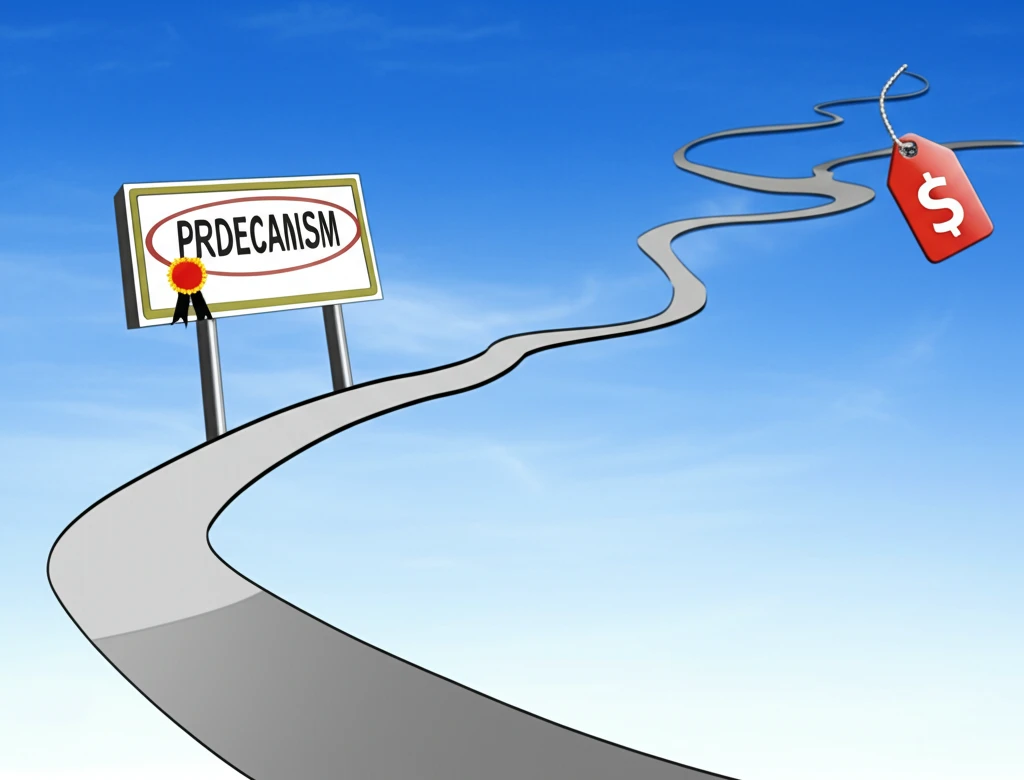 A surreal illustration representing the journey and costs of journalism accreditation.