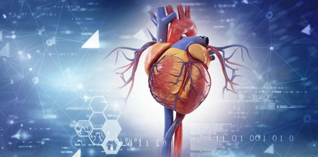 Illustration of a healthy heart intertwined with arteries, symbolizing cardiovascular health and research on atherosclerosis.