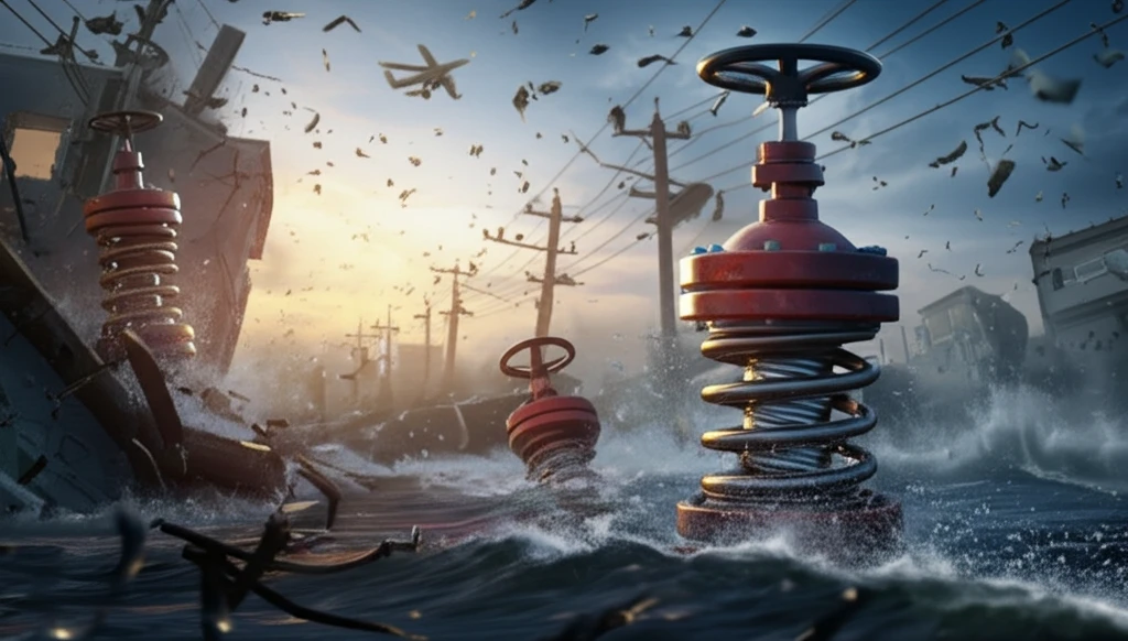 Pressure relief valve amidst earthquake symbolizing resilience and safety.