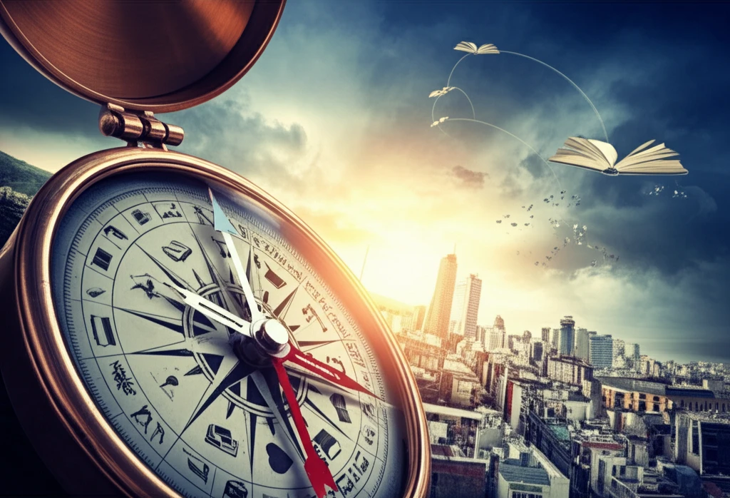 Compass pointing towards Buenos Aires, symbolizing values and life direction in Argentina.