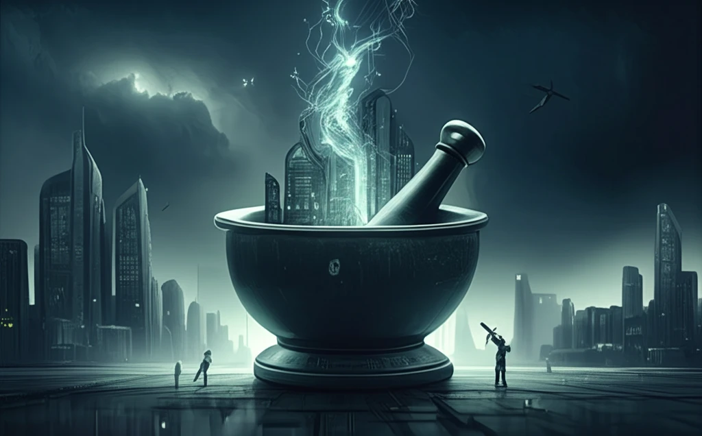 Futuristic pharmacy evolution.