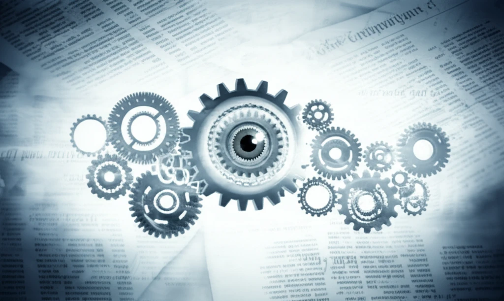 A watchful eye overseeing interconnected gears, symbolizing parent company liability.