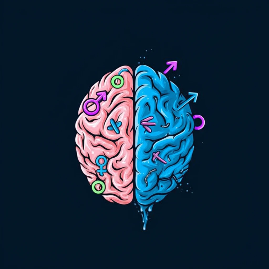 Brain divided by gender symbols representing sex differences in personality disorders.