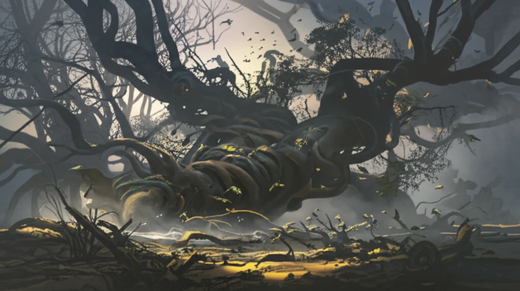 Intertwined plant roots struggling in polluted soil, symbolizing species at risk.