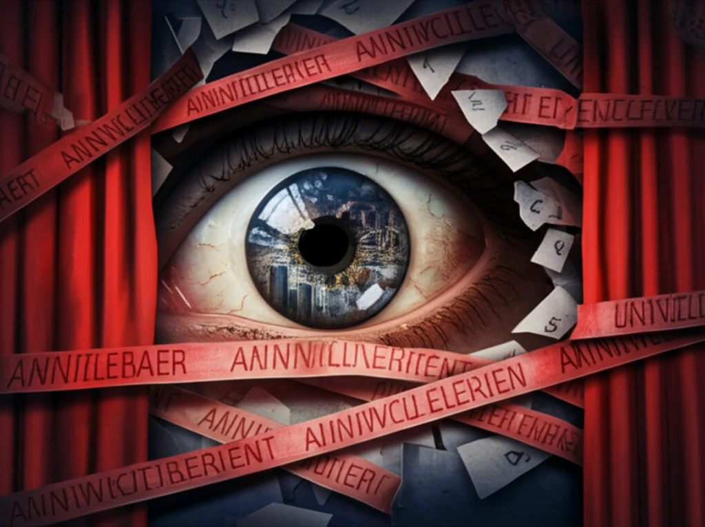 Hidden camera eye spies on city, symbolizing corruption expose.