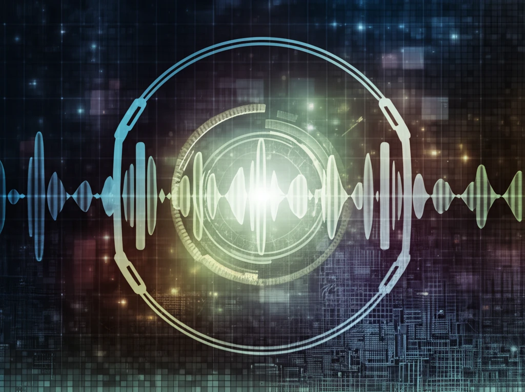 Surreal tech illustration combining microchips and headphones, representing the evolution of digital audio.