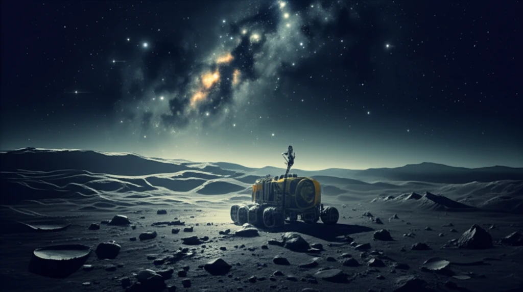 Lunar rover using thermal imaging to navigate a shadowed crater.
