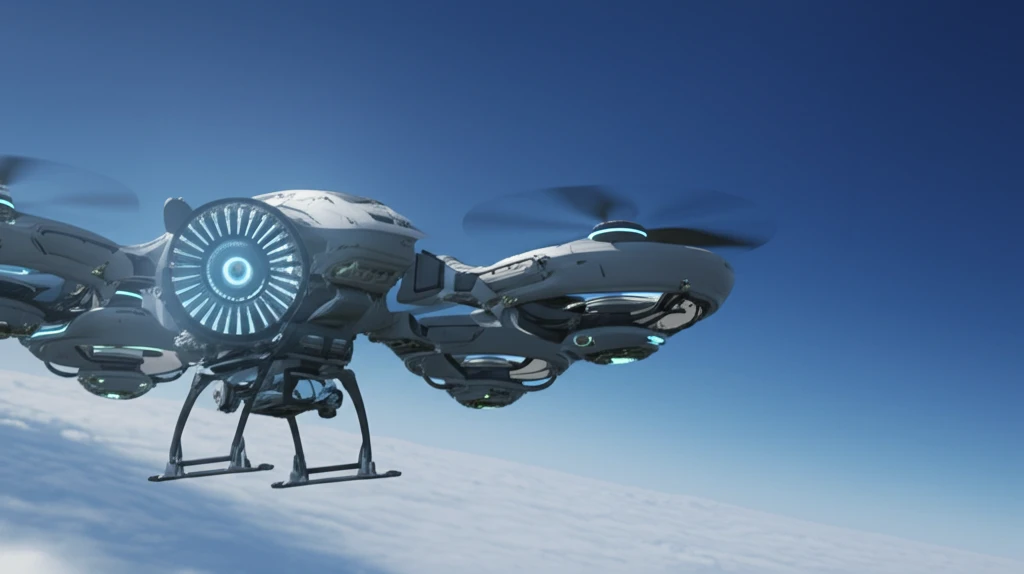 Futuristic drone engine floating in the sky