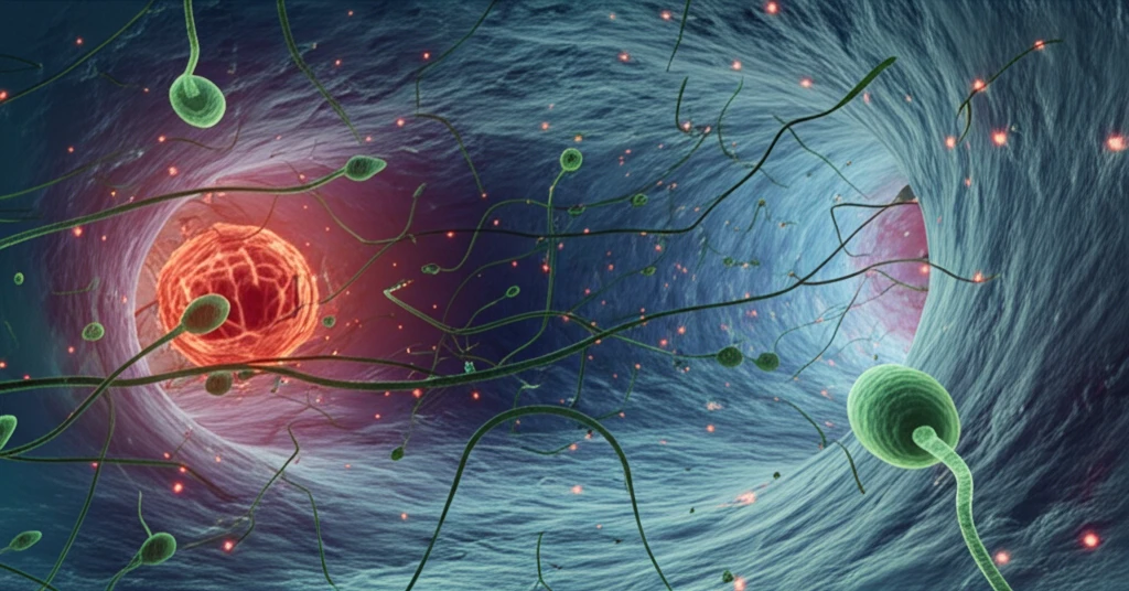 Stem cells navigating a microfluidic channel toward damaged brain tissue, representing targeted stroke therapy.