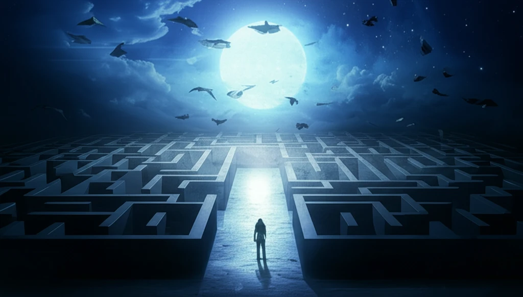 Surreal illustration of a labyrinth symbolizing therapy with a path ending abruptly to represent therapy dropout.