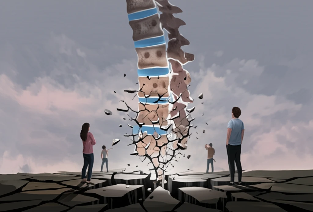 A surreal illustration representing the connection between bone density and spinal health in young adults with axSpA.
