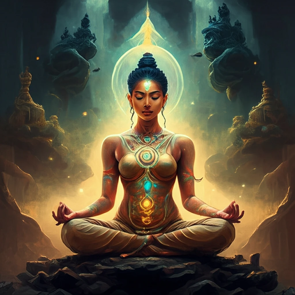 Person meditating with light streams, representing subtle energy healing.