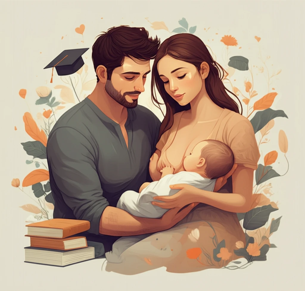 Supportive father watching his wife breastfeeding their baby.
