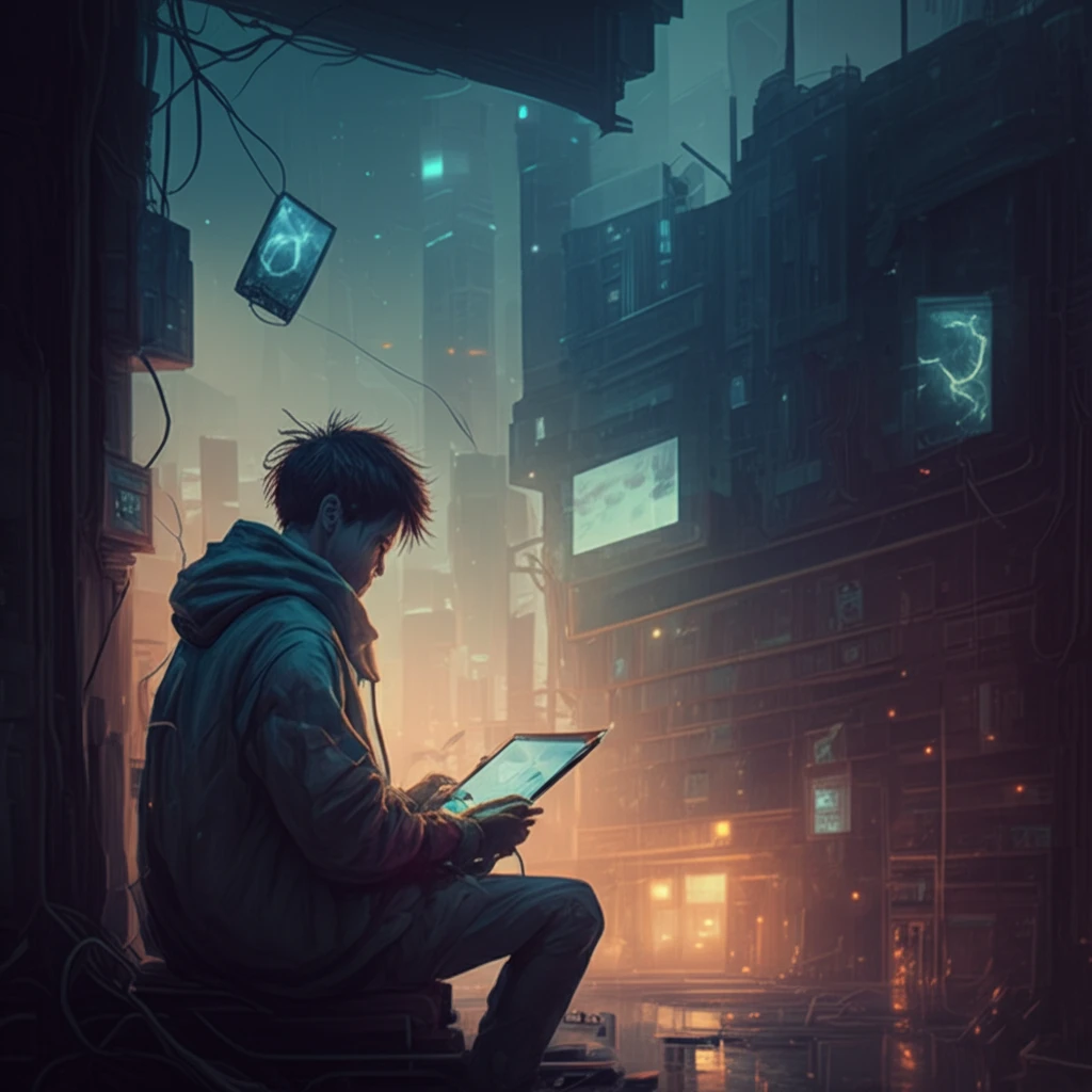 Futuristic cityscape with devices charging wirelessly.