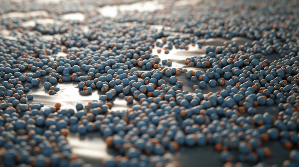 Microscopic view of aluminum surface during zincate treatment.