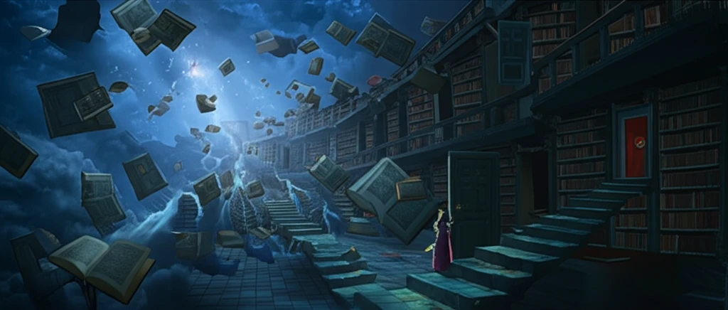 Surreal illustration of a vast library symbolizing rediscovered sociological works.