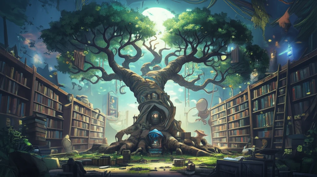 A surreal illustration of a mentoring tree, symbolizing guidance and growth in academia.