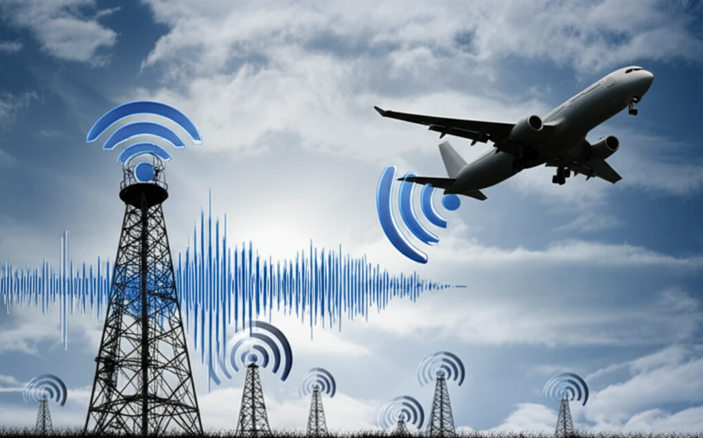 Futuristic radar system estimating airplane height using Doppler effect.