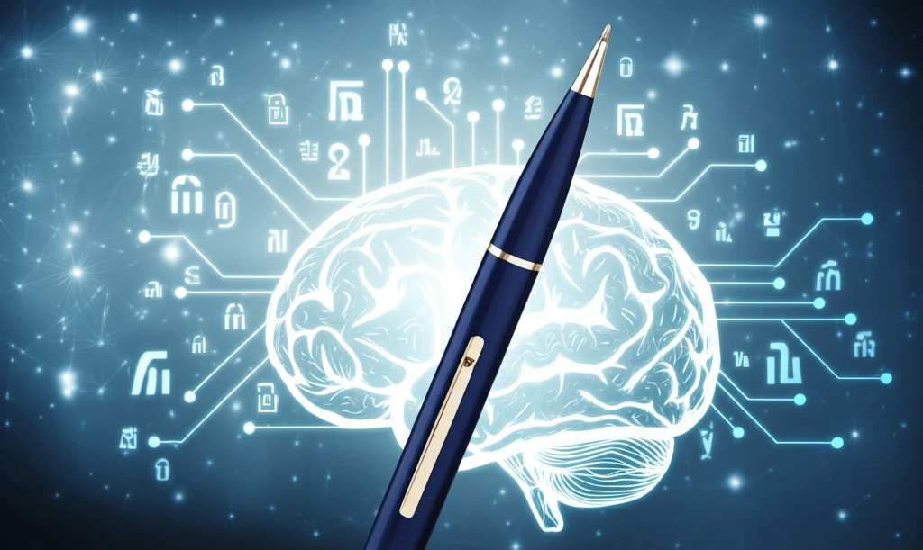 A pen writing on a brain, symbolizing writing's impact on learning.