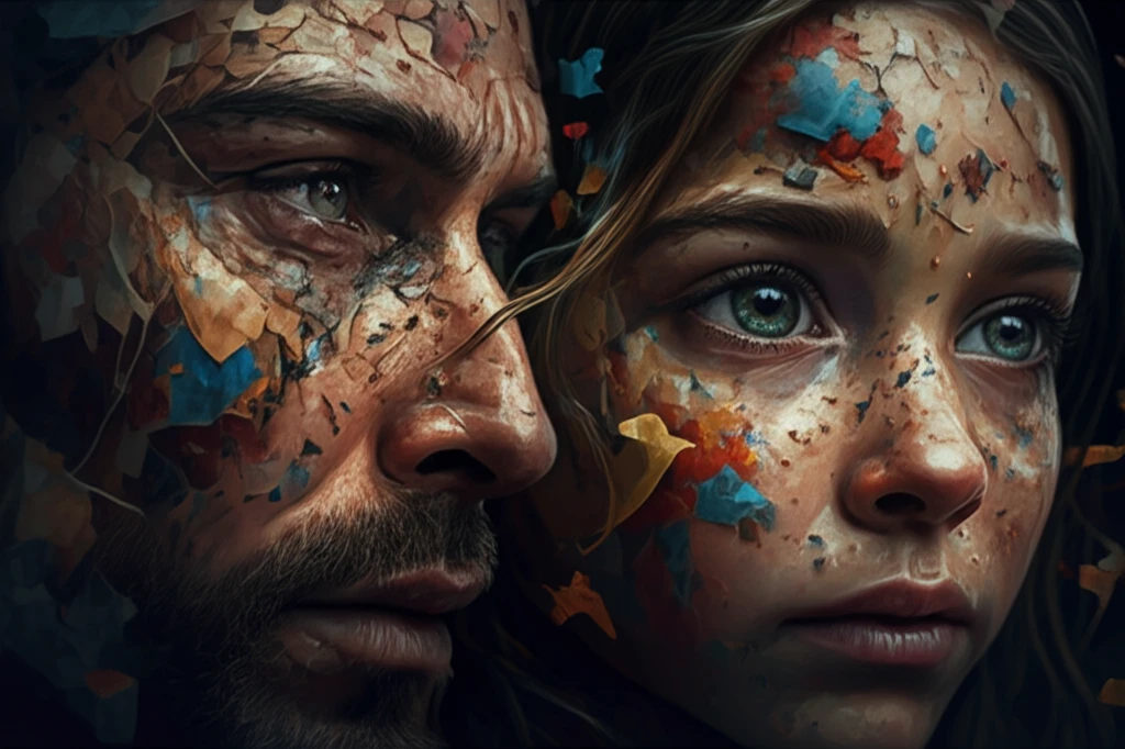 Surreal image showing fractured parent child bond due to emotion recognition issues.