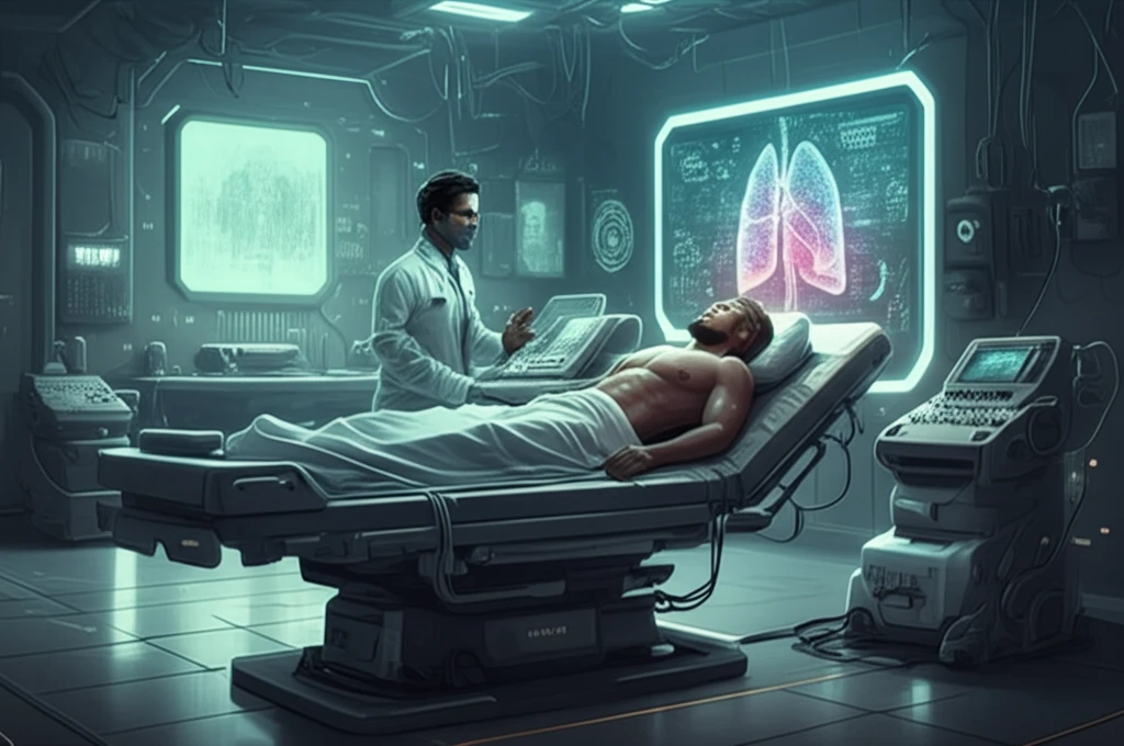Physiotherapist using ultrasound in futuristic ICU