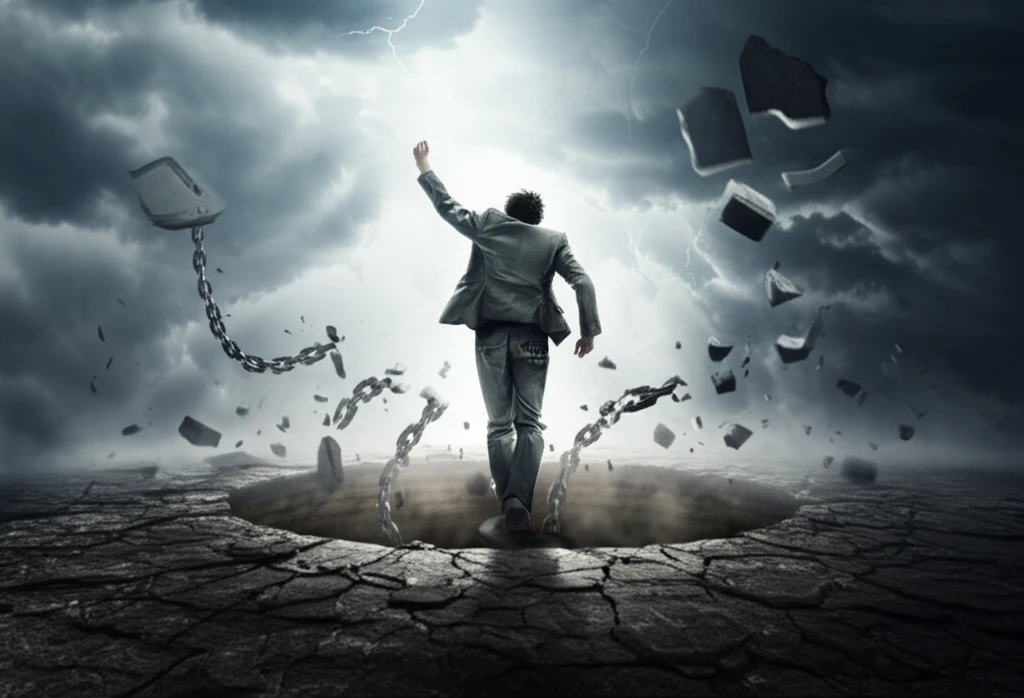 Person climbing out of a well, symbolizing recovery from addiction and suicidal thoughts.