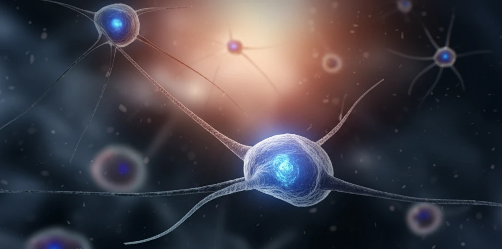 Microscopic view of glowing molecules highlighting cancer cells.