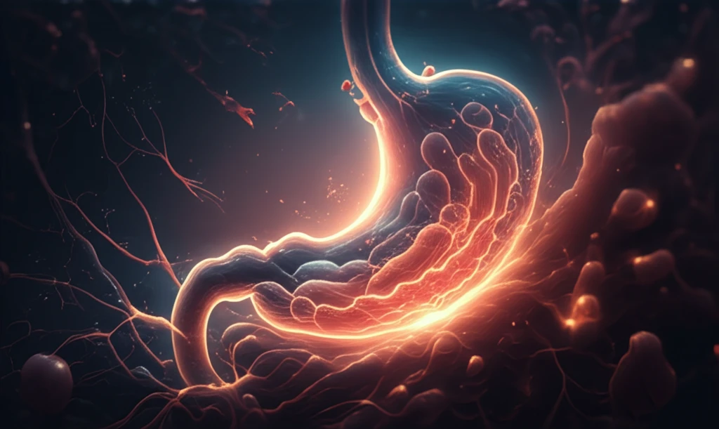 Glowing light within a stomach, representing gastric xanthoma.