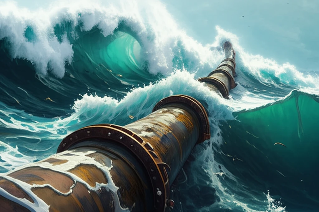 Subsea pipeline being stressed by waves and currents