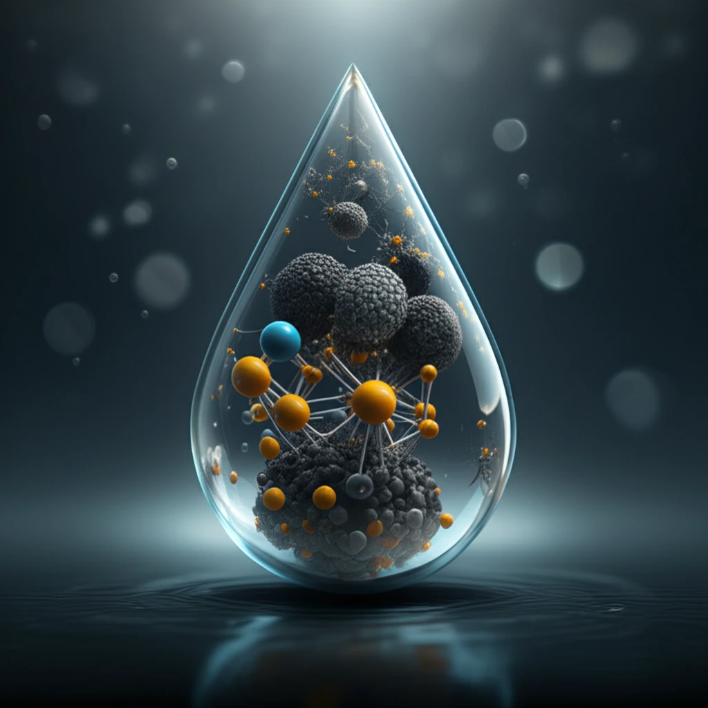 Microscopic view of water purification process using nanotechnology.
