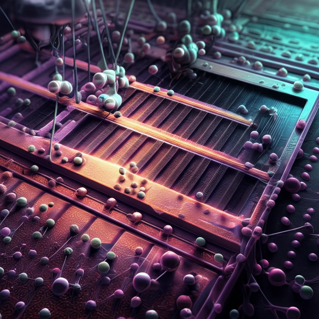 Microscopic view of nano-structures being created on a silicon wafer.