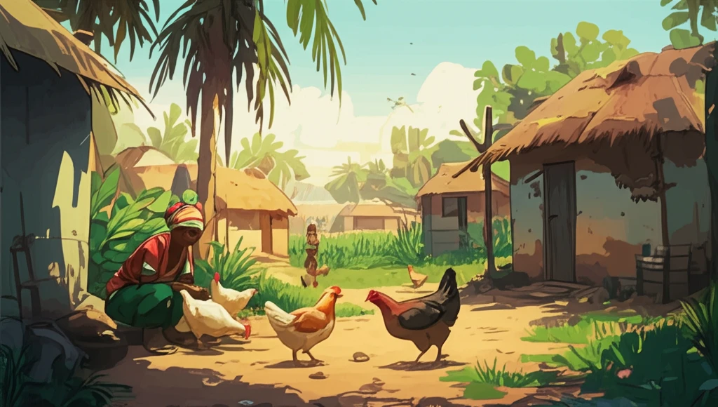 Indigenous chickens in a Niger village, symbolizing food security and empowerment.